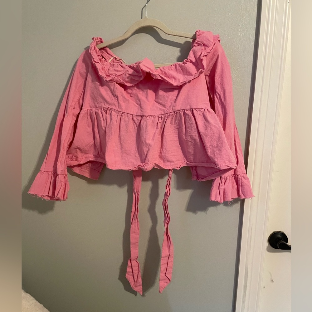 free people pink open back long-sleeve top